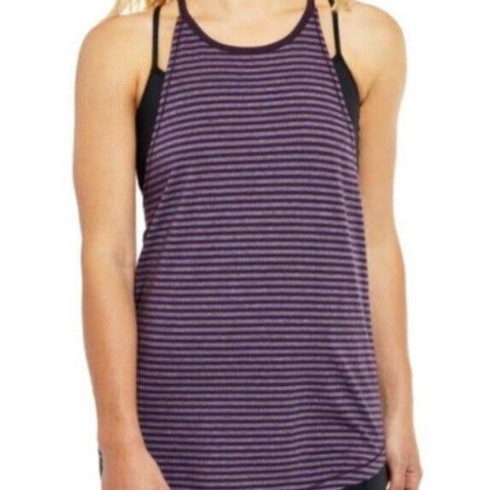 Calia Purple Stripe High Neck Tank Top